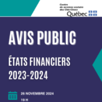 Avis public : Présentation des états financiers 2023-2024