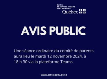 Avis public : Rencontre du comité de parents le 12 novembre 2024