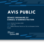 Avis public : Séance ordinaire du conseil d’administration le mardi 21 octobre 2025