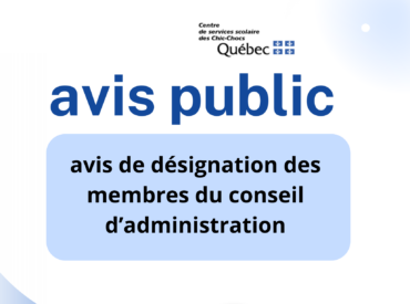 Avis de désignation des membres du conseil d’administration
