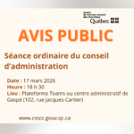 Avis public : Séance ordinaire du conseil d&rsquo;administration le mardi 17 mars 2026 à 18 h 30